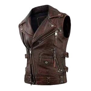 Premium‎ Jackets Real Leather Brown Motorcycle Biker Vest Party Vest XS